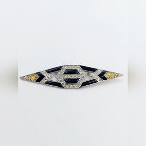 Vintage Art Deco Pierre Bex Style Enamel Black Gold Pin Brooch